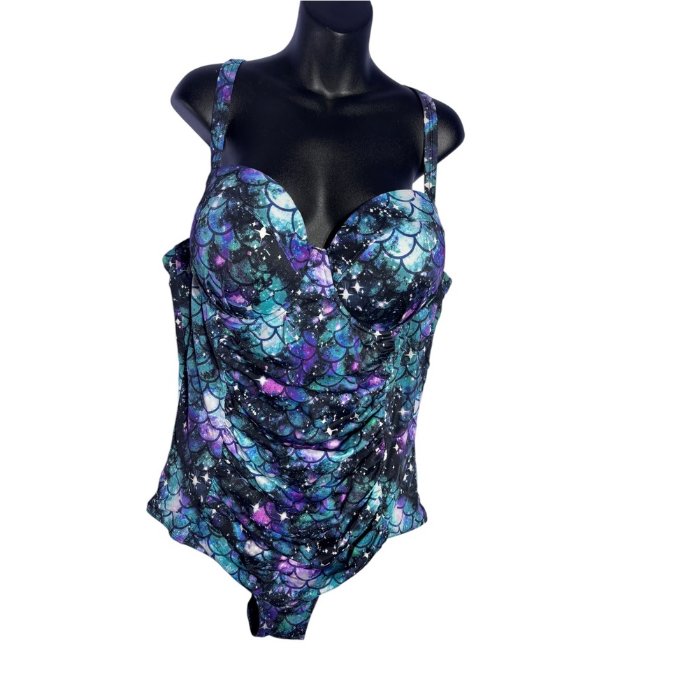 Torrid women's 3F one piece mermaid swimsuit underwire ruched strappy